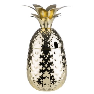 Złota szklanka z pokrywką do drinków w kształcie ananasa 500ml