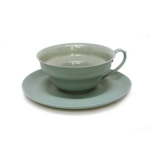 Ćmielów Design Studio - XL filiżanka ze spodkiem 500 ml. zielona.