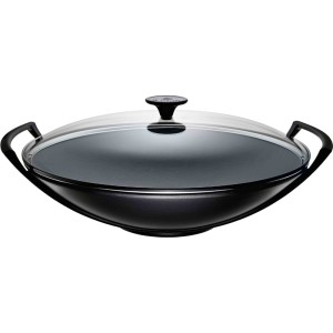Le Creuset - Tradition Collection żeliwny Wok ze szklaną pokrywką 36 cm. 4,5 L. czarny.