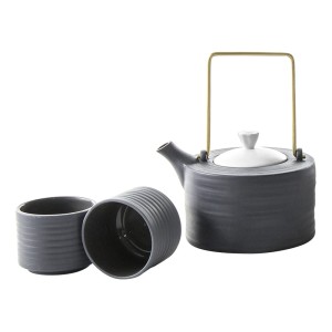 Ćmielów Design Studio - Toczony zestaw do herbaty 3 el. czarny. 