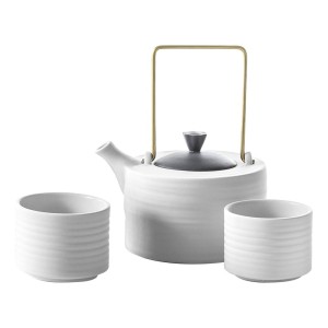 Ćmielów Design Studio - Toczony zestaw do herbaty 3 el. biały.