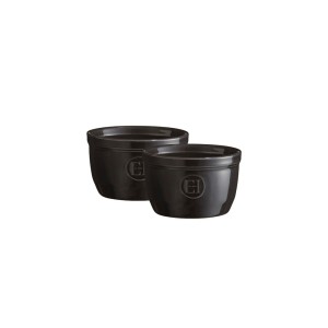Emile Henry -  zestaw 2 miseczek do zapiekania ramekin czarne. 
