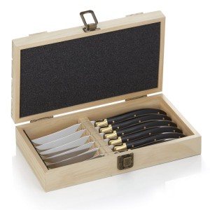 WAS Germany zestaw noży do steków CARLOS – 6 szt 23 cm czarne rękojeści z pakkawood drewniane pudełko