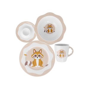 Ćmielów – zestaw dla dzieci porcelanowy 4-elementowy Szop Pracz W048