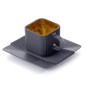 Ćmielów Design Studio - filiżanka 110 ml ze spodkiem System czarna - złoty środek