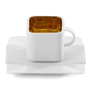 Ćmielów Design Studio - filiżanka 110 ml ze spodkiem System biała- złoty środek