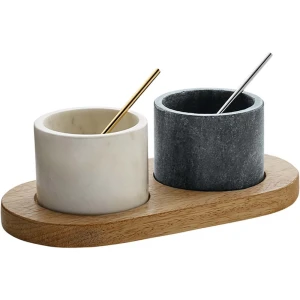 Schonwald PlayGround Zestaw menaży -tacka drewniana 20cm x 11cm -2 menaże marmurowe 2 łyżeczki